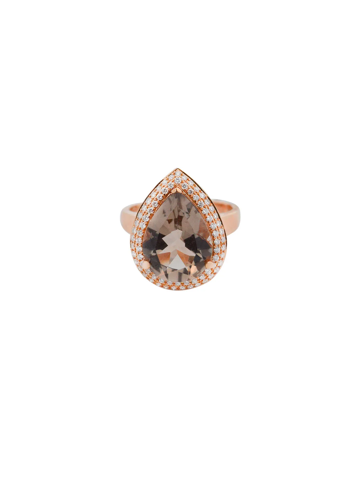 5.96ct Diamond Smokey Quartz 18K Gold Pear Halo Ring sold by Wish Fine Jewelry