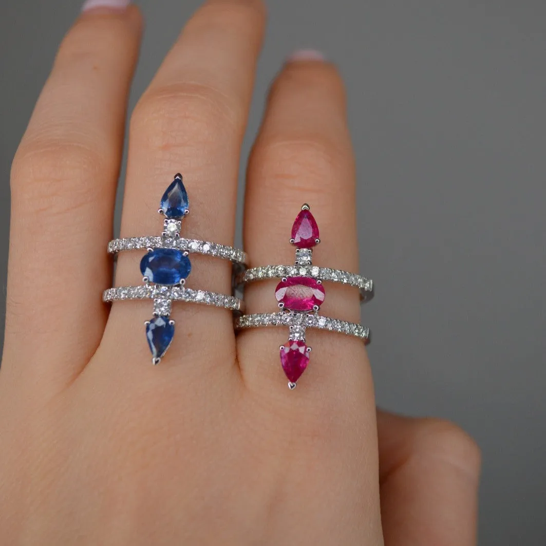 2.10ct Diamond Sapphire 18K Gold Open Shank Ring sold by Wish Fine Jewelry product image thumbnail 3