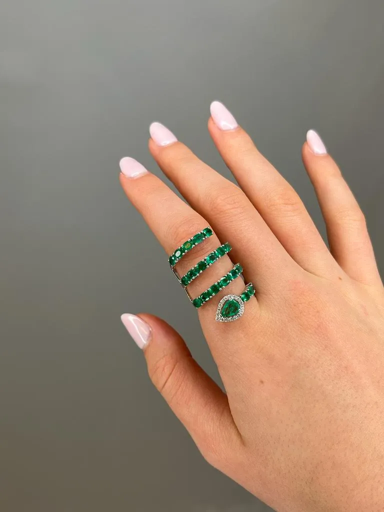 3.95ct Emerald Diamond 18K Gold Spiral Ring sold by Wish Fine Jewelry product image thumbnail 2