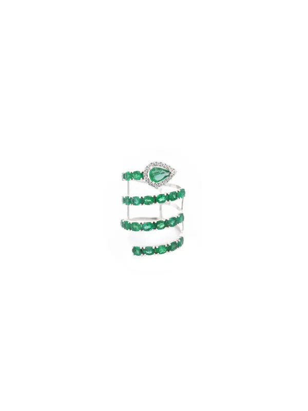 3.95ct Emerald Diamond 18K Gold Spiral Ring sold by Wish Fine Jewelry