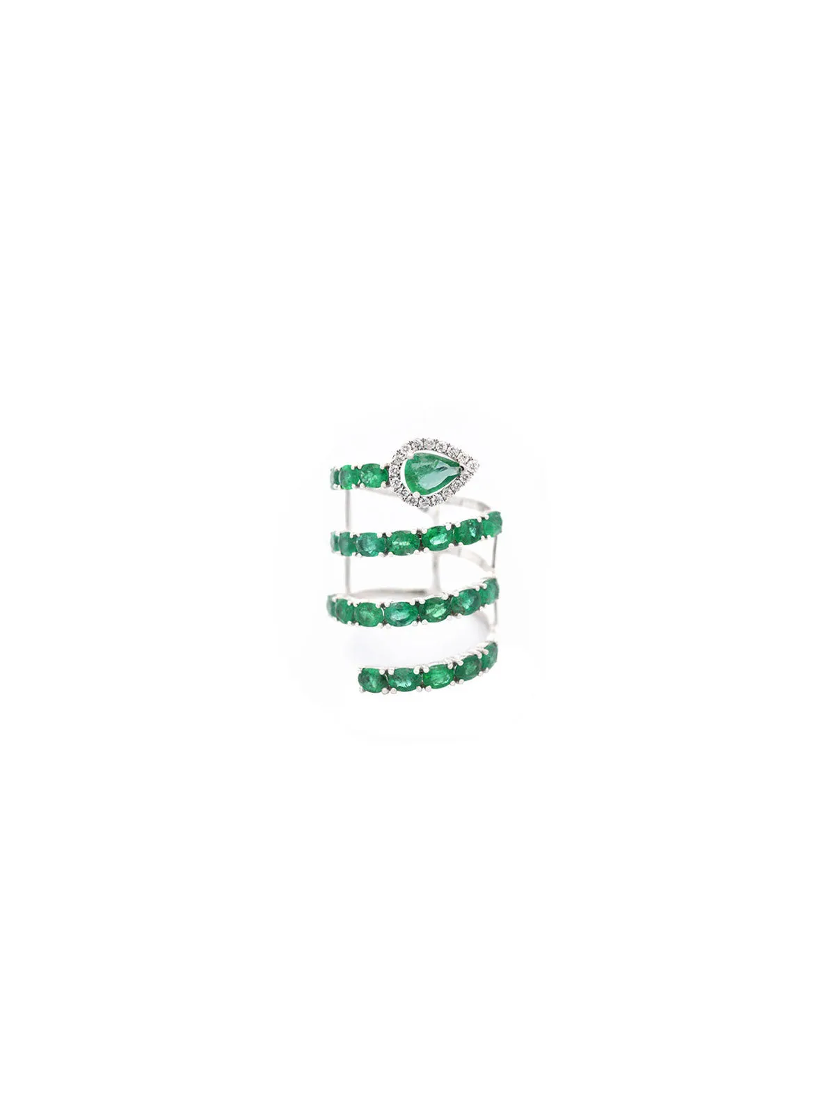 3.95ct Emerald Diamond 18K Gold Spiral Ring sold by Wish Fine Jewelry