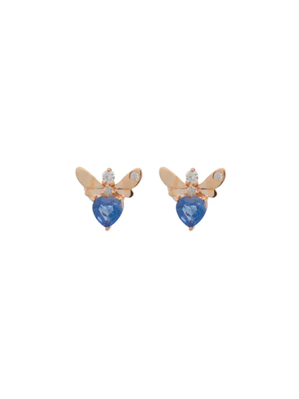 1.25ct Diamond Blue Topaz 14K Gold Fly Stud Earrings sold by Wish Fine Jewelry