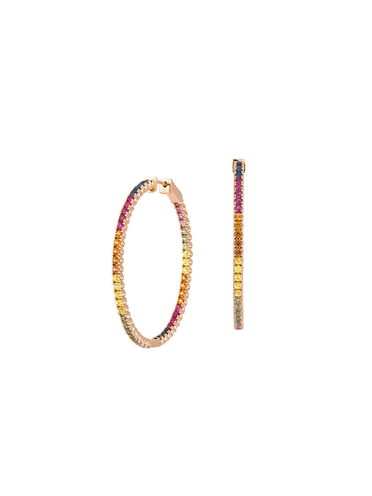 3.23ct Multi Color Sapphire 18K Gold Hoop Earrings sold by Wish Fine Jewelry
