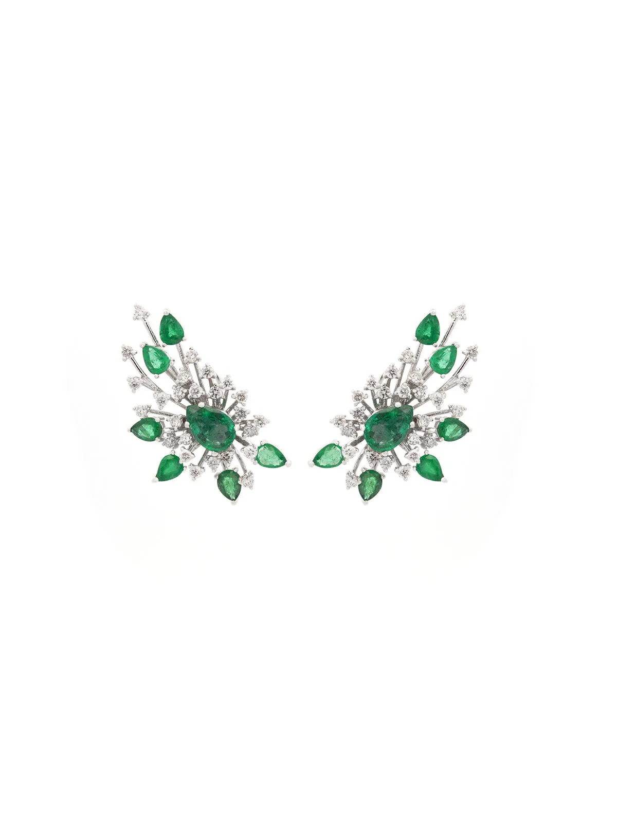 3.56ct Emerald Diamond 18K Gold Fireworks Climber Earrings sold by Wish Fine Jewelry