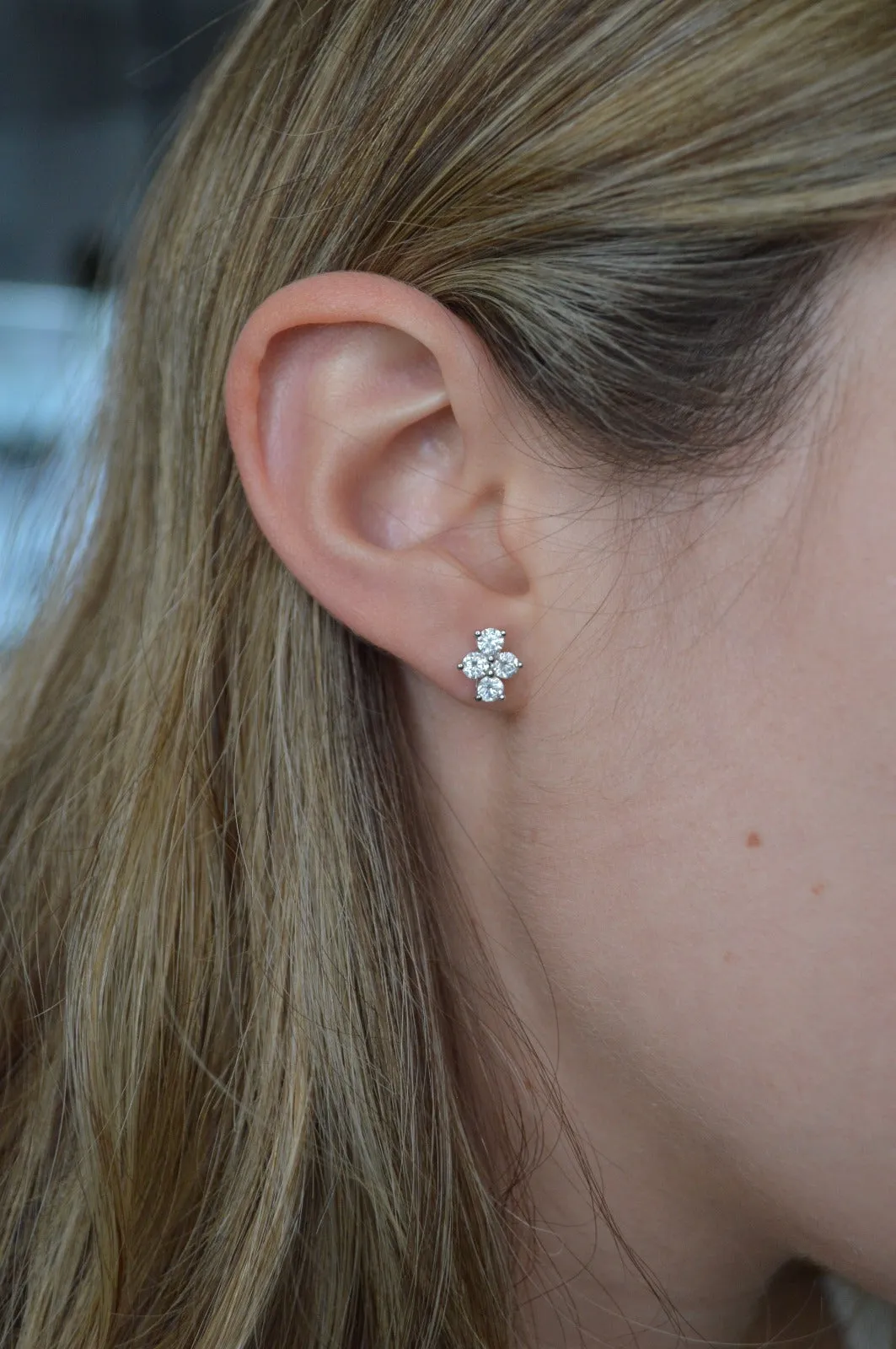 1.02ct Diamond 18K Gold Four Stone Cluster Earrings sold by Wish Fine Jewelry product image thumbnail 4