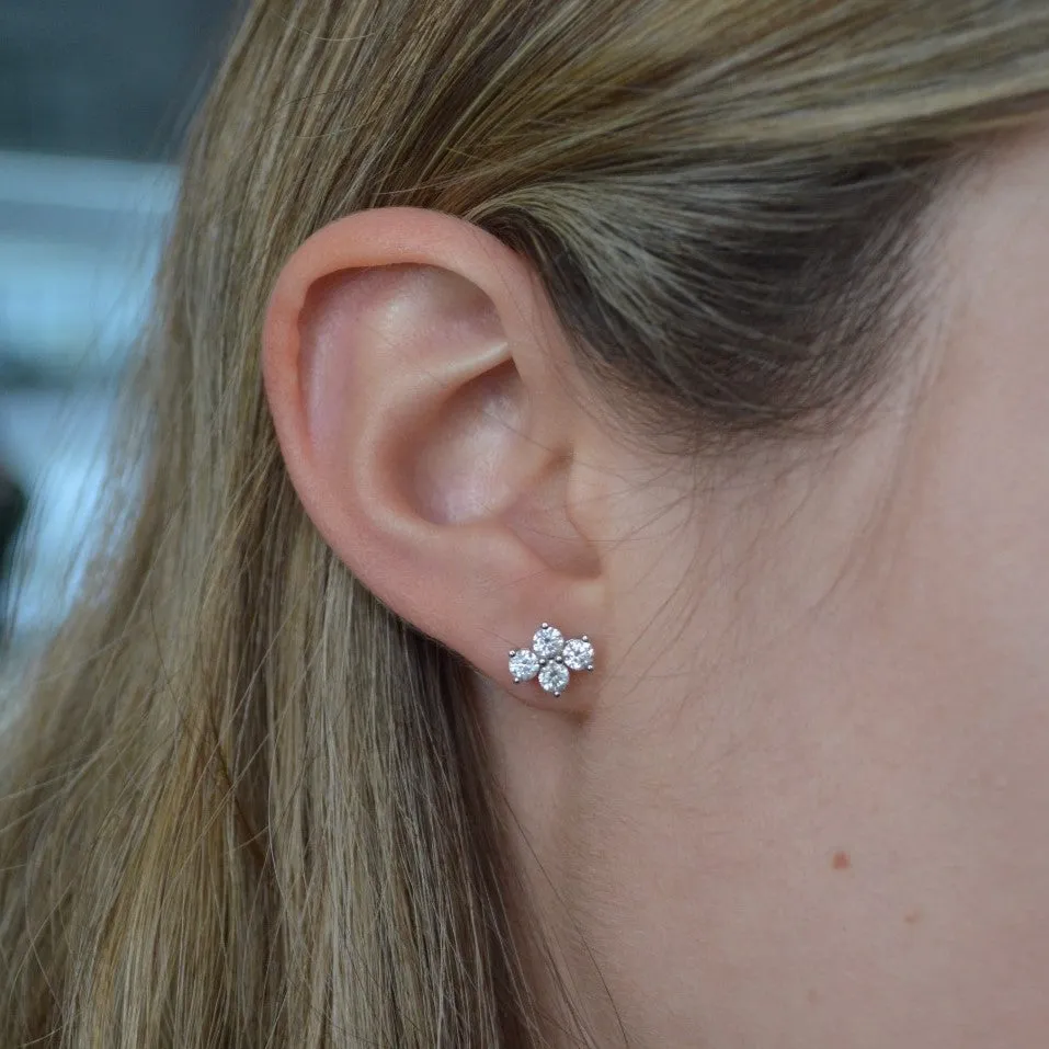 1.02ct Diamond 18K Gold Four Stone Cluster Earrings sold by Wish Fine Jewelry product image thumbnail 2