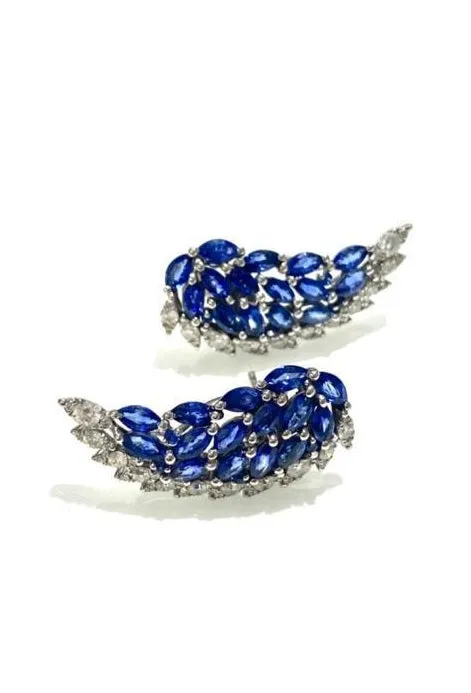 3.54ct Diamond Sapphire 18K Gold Wing Climber Earrings sold by Wish Fine Jewelry product image thumbnail 3