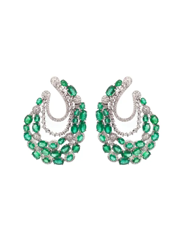 16.1ct Emerald Diamond 18K Gold Cluster Statement Earrings sold by Wish Fine Jewelry