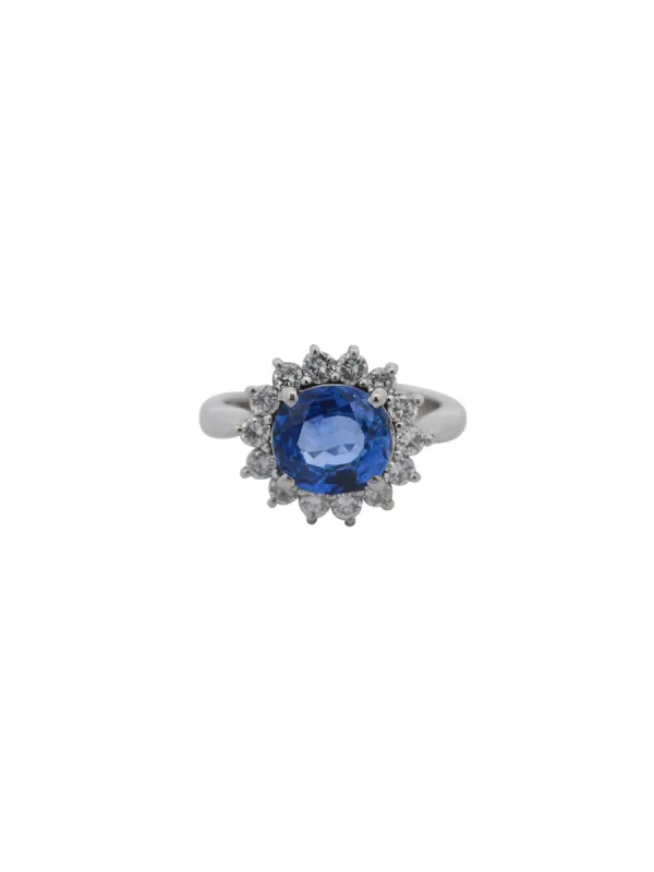 GIA 3.18ct Diamond Sri Lanka Sapphire Platinum Halo Ring made by Wish Fine Jewelry