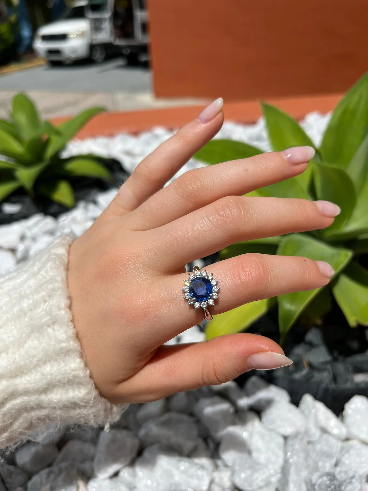 GIA 3.18ct Diamond Sri Lanka Sapphire Platinum Halo Ring sold by Wish Fine Jewelry product image thumbnail 3