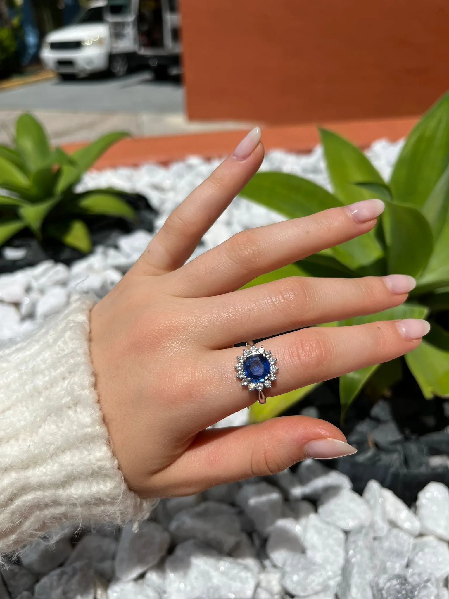 GIA 3.18ct Diamond Sri Lanka Sapphire Platinum Halo Ring sold by Wish Fine Jewelry product image thumbnail 2