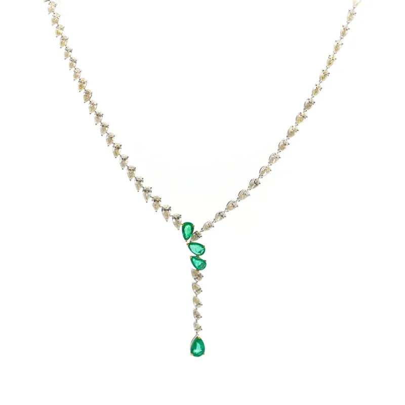 GIA 16.86ct Diamond Emerald 18K Gold Lariat Tennis Necklace sold by Wish Fine Jewelry