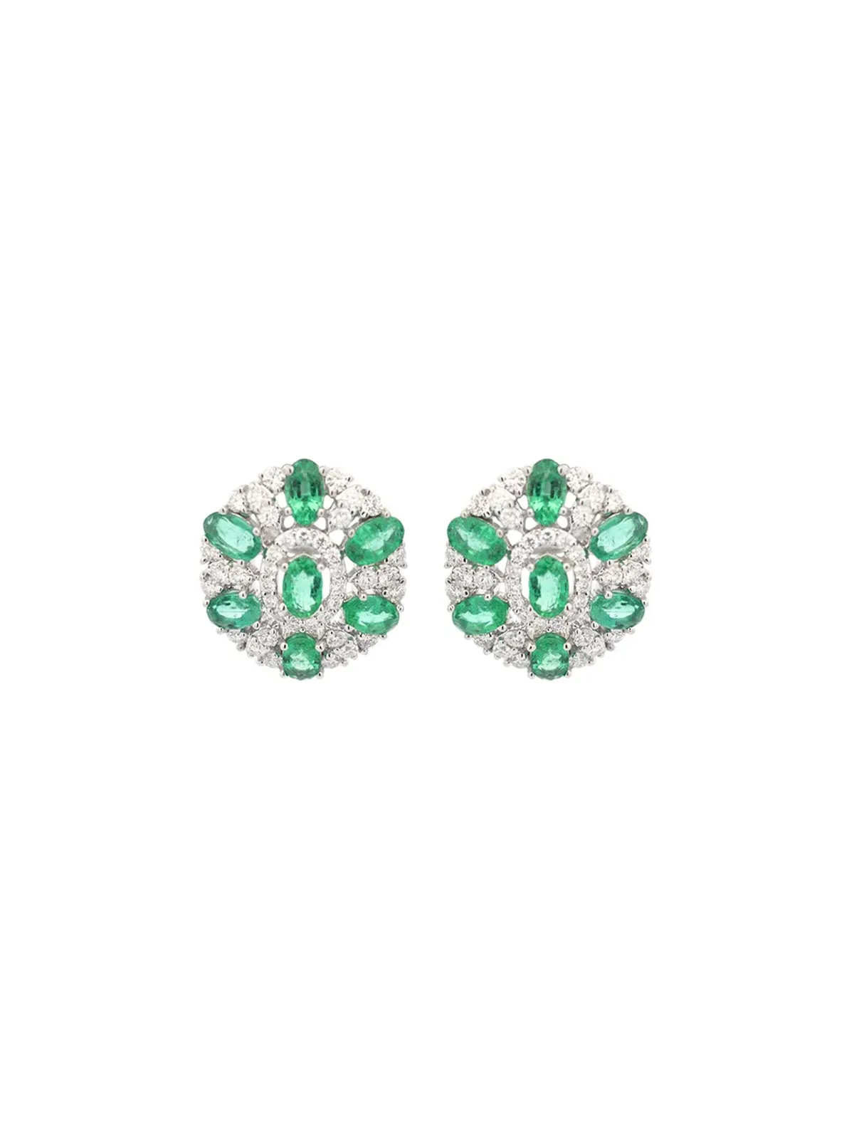 4.33ct Diamond Emerald 18K Gold Cluster Earrings sold by Wish Fine Jewelry