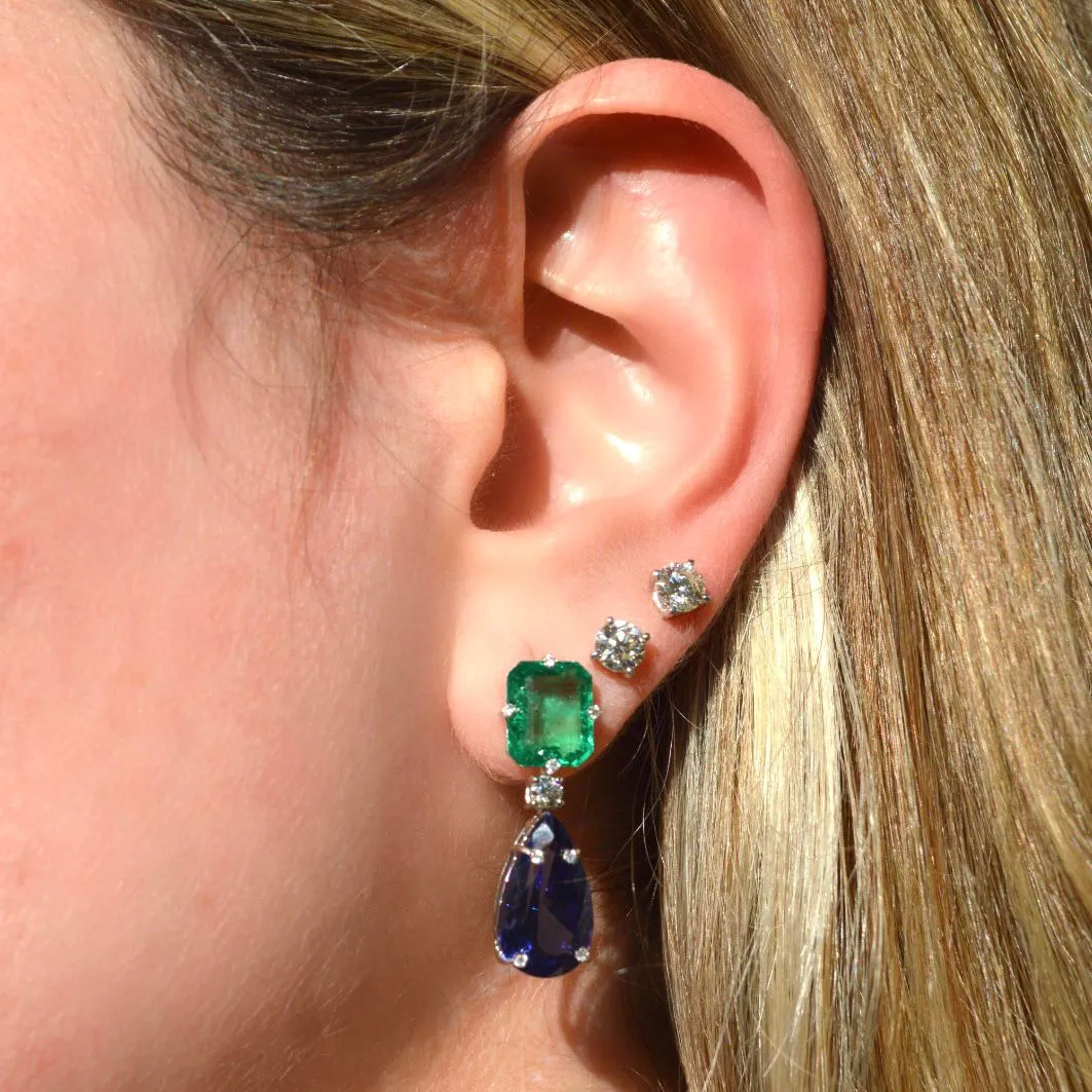 15.18ct Emerald Diamond Tanzanite 18K Gold Dangle Drop Earrings sold by Wish Fine Jewelry product image thumbnail 2