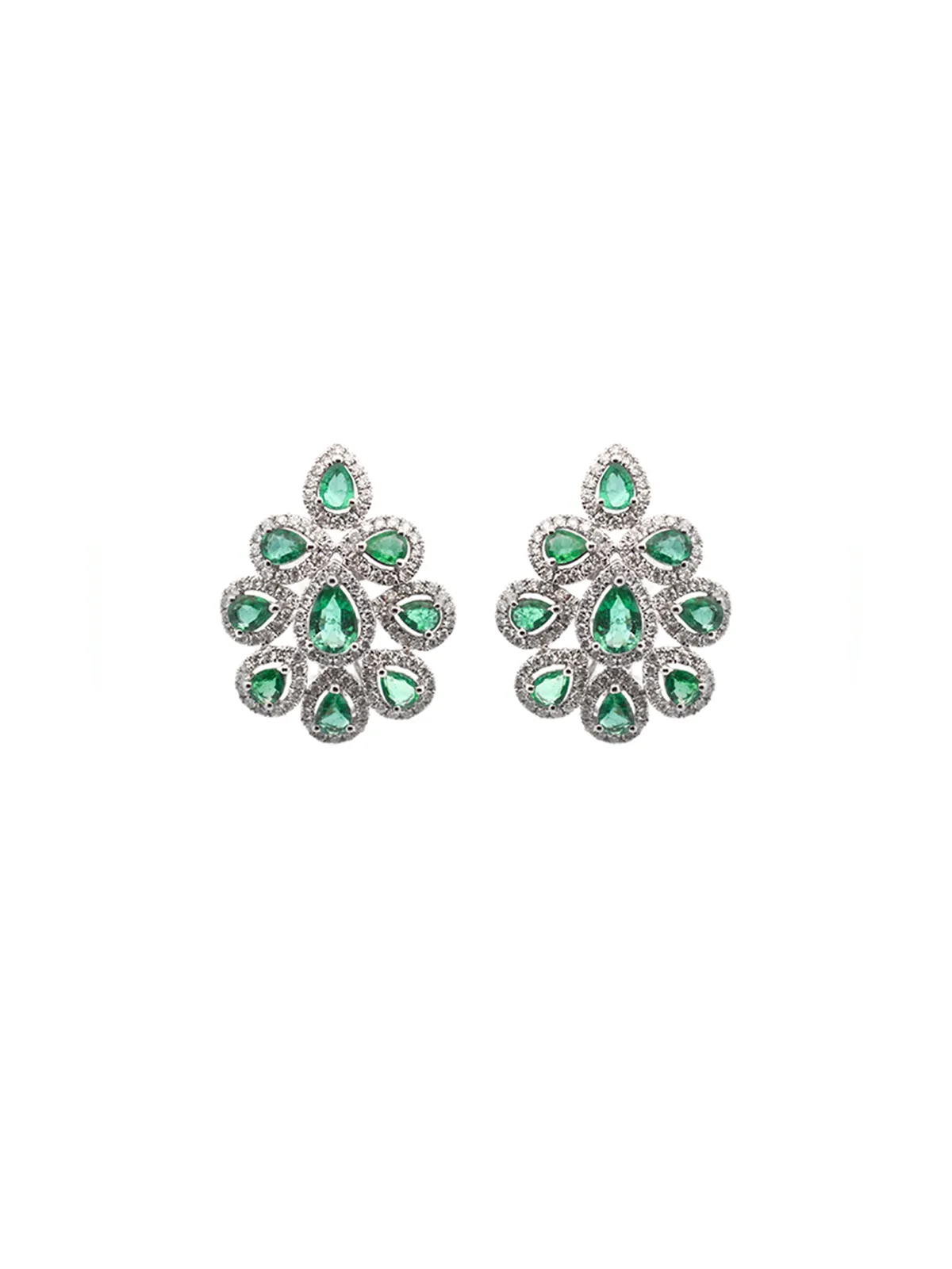 3.90ct Diamond Emerald 18K Gold Pear Cluster Earrings sold by Wish Fine Jewelry