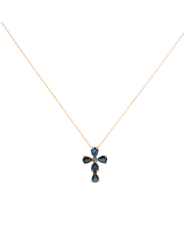 1.34ct Diamond Sapphire 14K Gold Cross Necklace sold by Wish Fine Jewelry