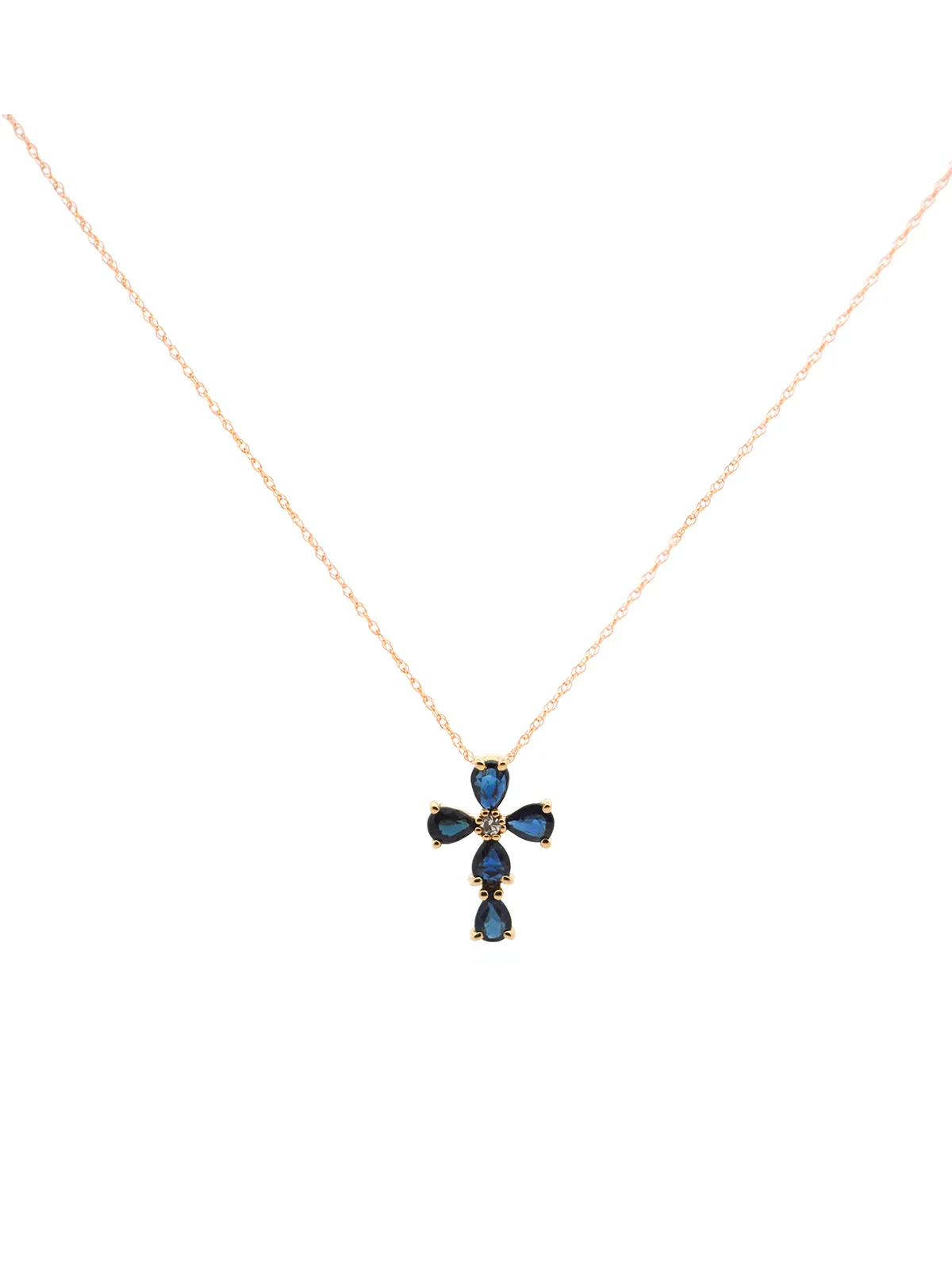 1.34ct Diamond Sapphire 14K Gold Cross Necklace sold by Wish Fine Jewelry