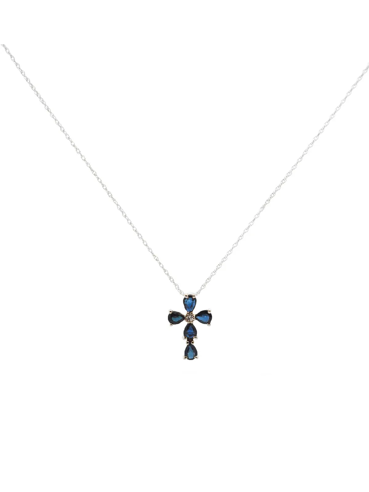 1.34ct Diamond Sapphire 14K Gold Cross Necklace sold by Wish Fine Jewelry product image thumbnail 2