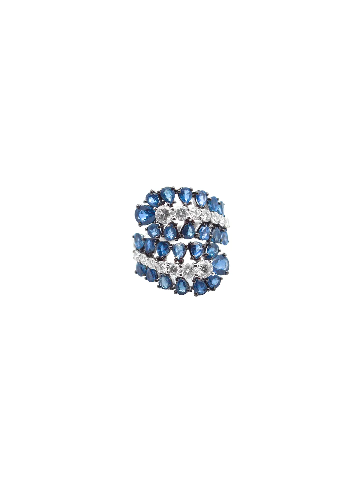 4.70ct Diamond Sapphire 18K Gold Cluster Leaf Bypass Ring sold by Wish Fine Jewelry