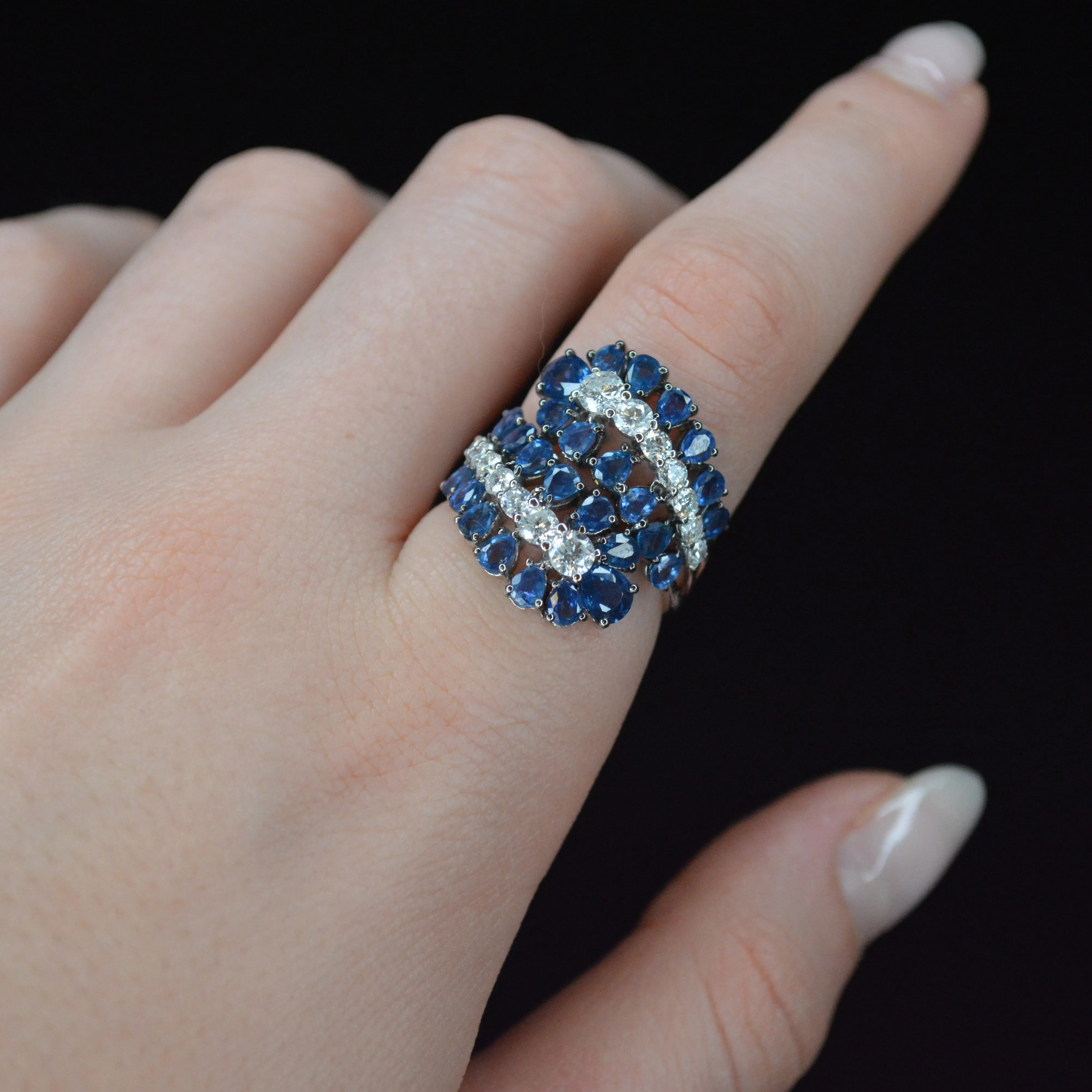 4.70ct Diamond Sapphire 18K Gold Cluster Leaf Bypass Ring sold by Wish Fine Jewelry product image thumbnail 2