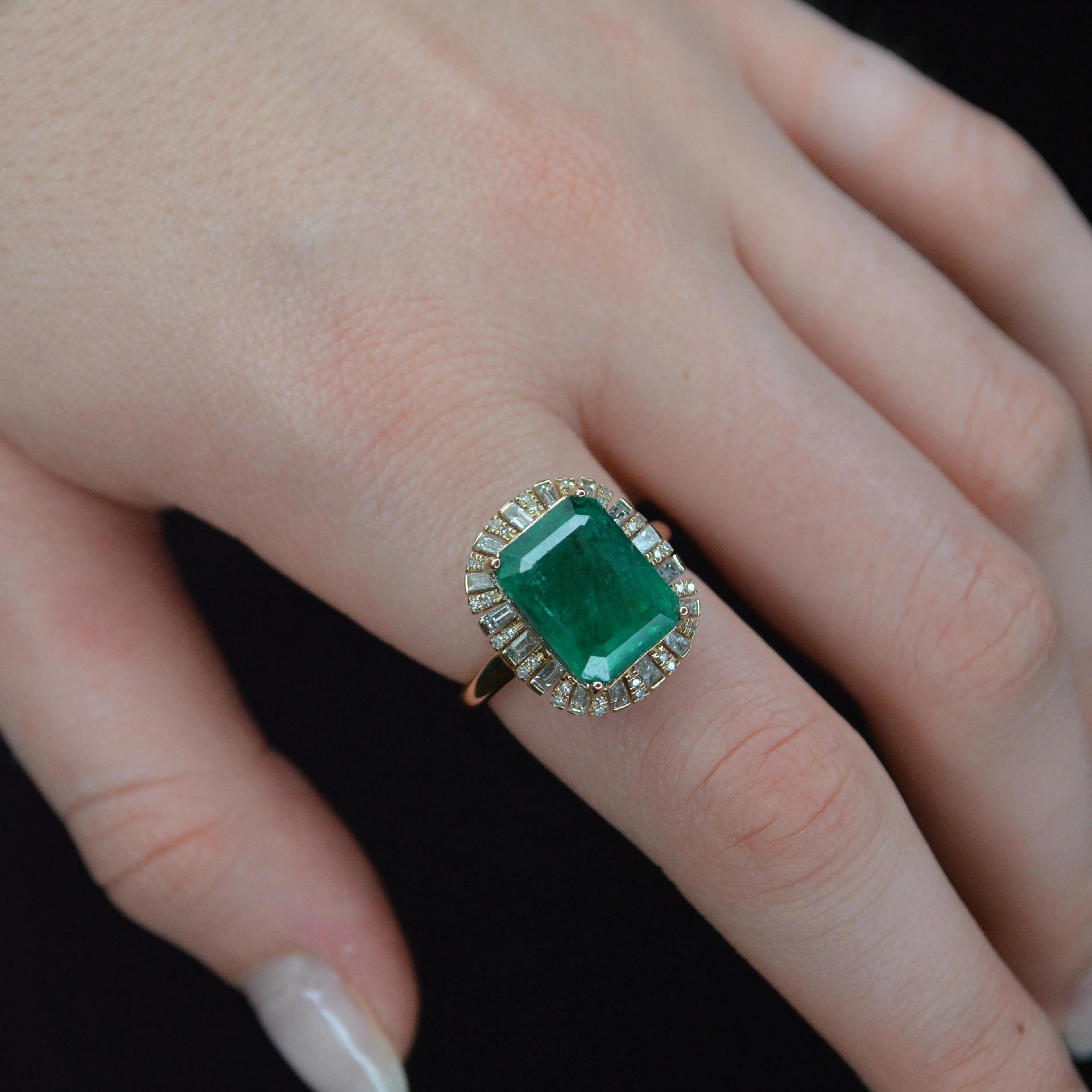 5.27ct Diamond Emerald 14K Gold Halo Cocktail Ring sold by Wish Fine Jewelry product image thumbnail 3