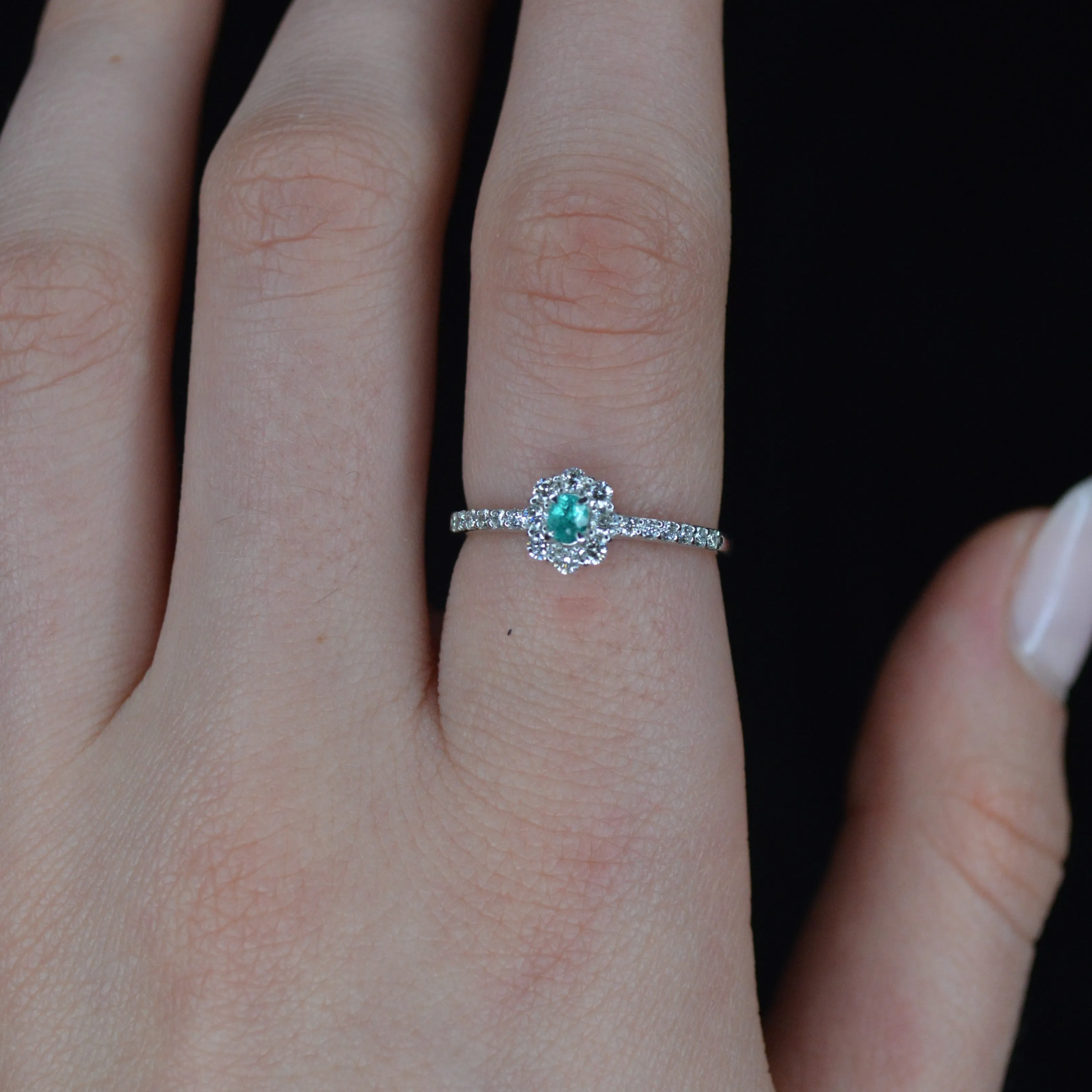 0.39ct Diamond Paraiba Tourmaline Platinum Halo Ring sold by Wish Fine Jewelry product image thumbnail 2