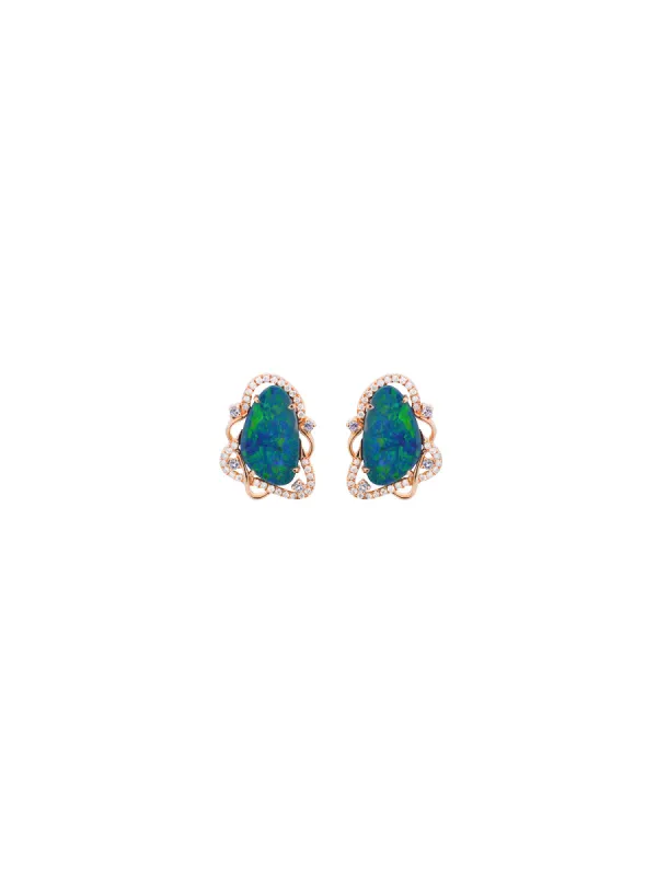 4.00ct Diamond Aqua Australian Opal Tanzanite 18K Gold Stud Earrings sold by Wish Fine Jewelry