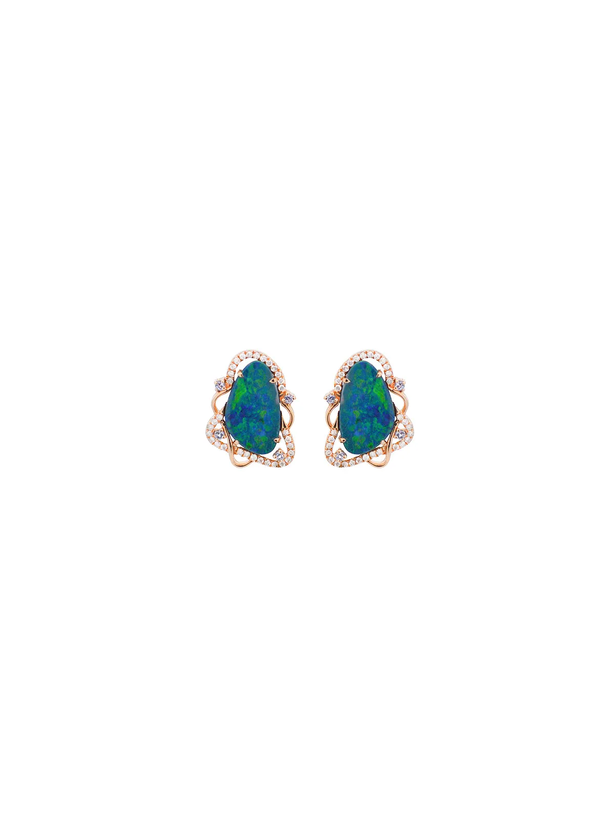 4.00ct Diamond Aqua Australian Opal Tanzanite 18K Gold Stud Earrings sold by Wish Fine Jewelry