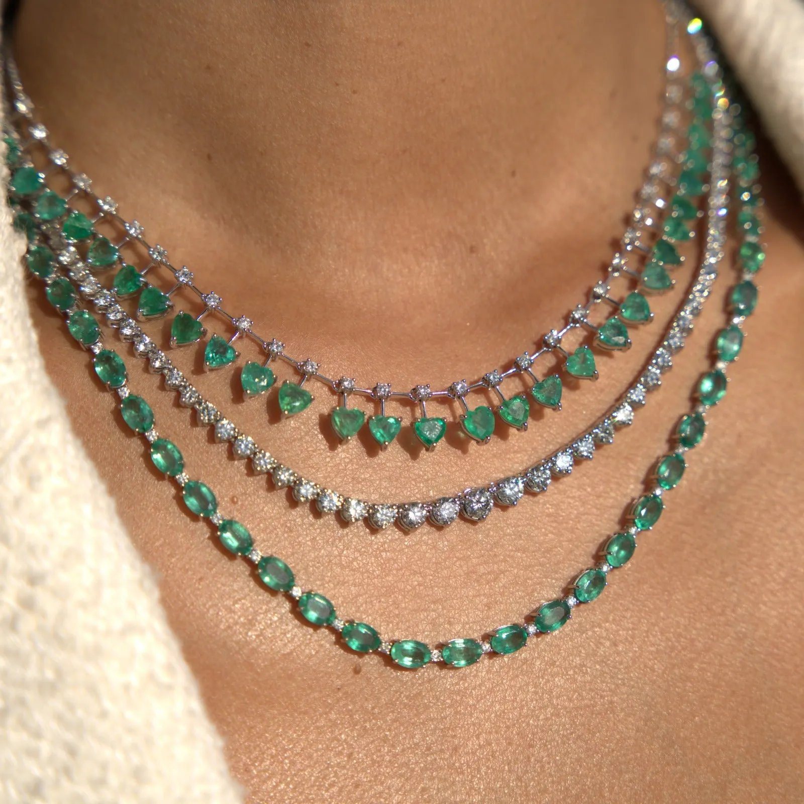 14.96ct Diamond Emerald 18K Gold Floating Heart Necklace sold by Wish Fine Jewelry product image thumbnail 2