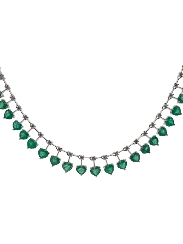 14.96ct Diamond Emerald 18K Gold Floating Heart Necklace sold by Wish Fine Jewelry