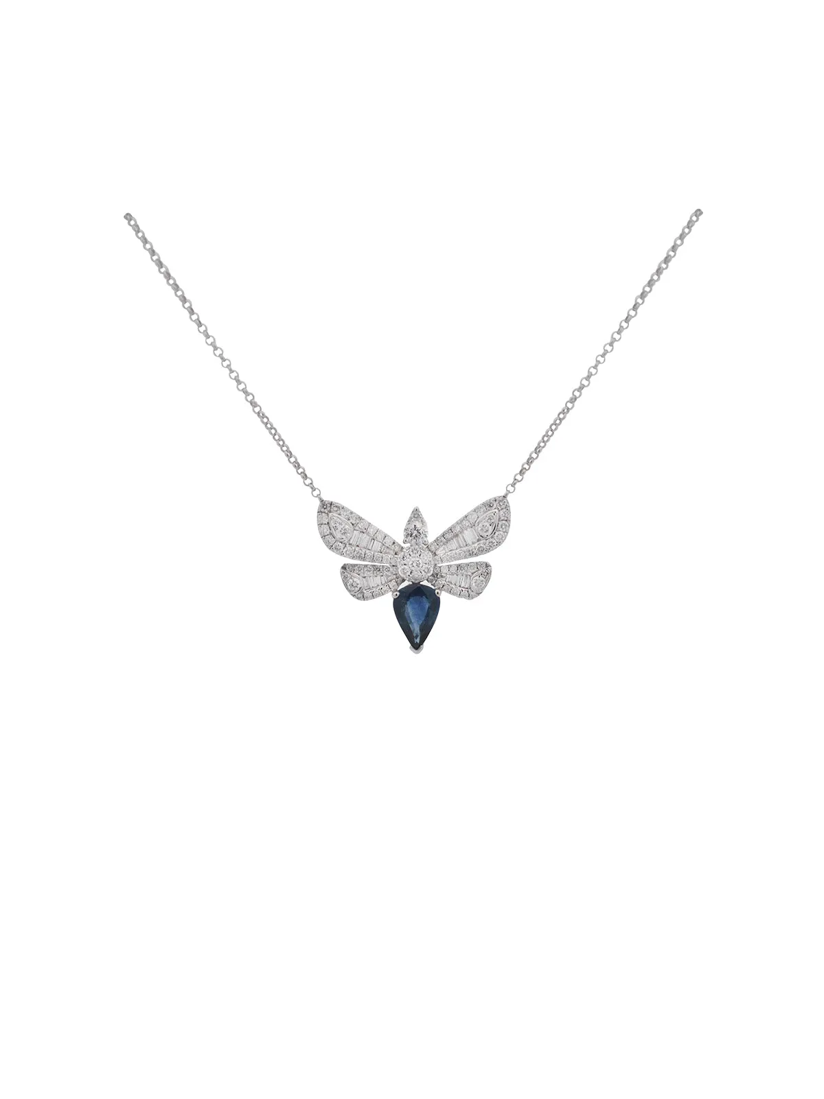 1.60ct Diamond Sapphire 18K Gold Dragon Fly Necklace sold by Wish Fine Jewelry product image thumbnail 2