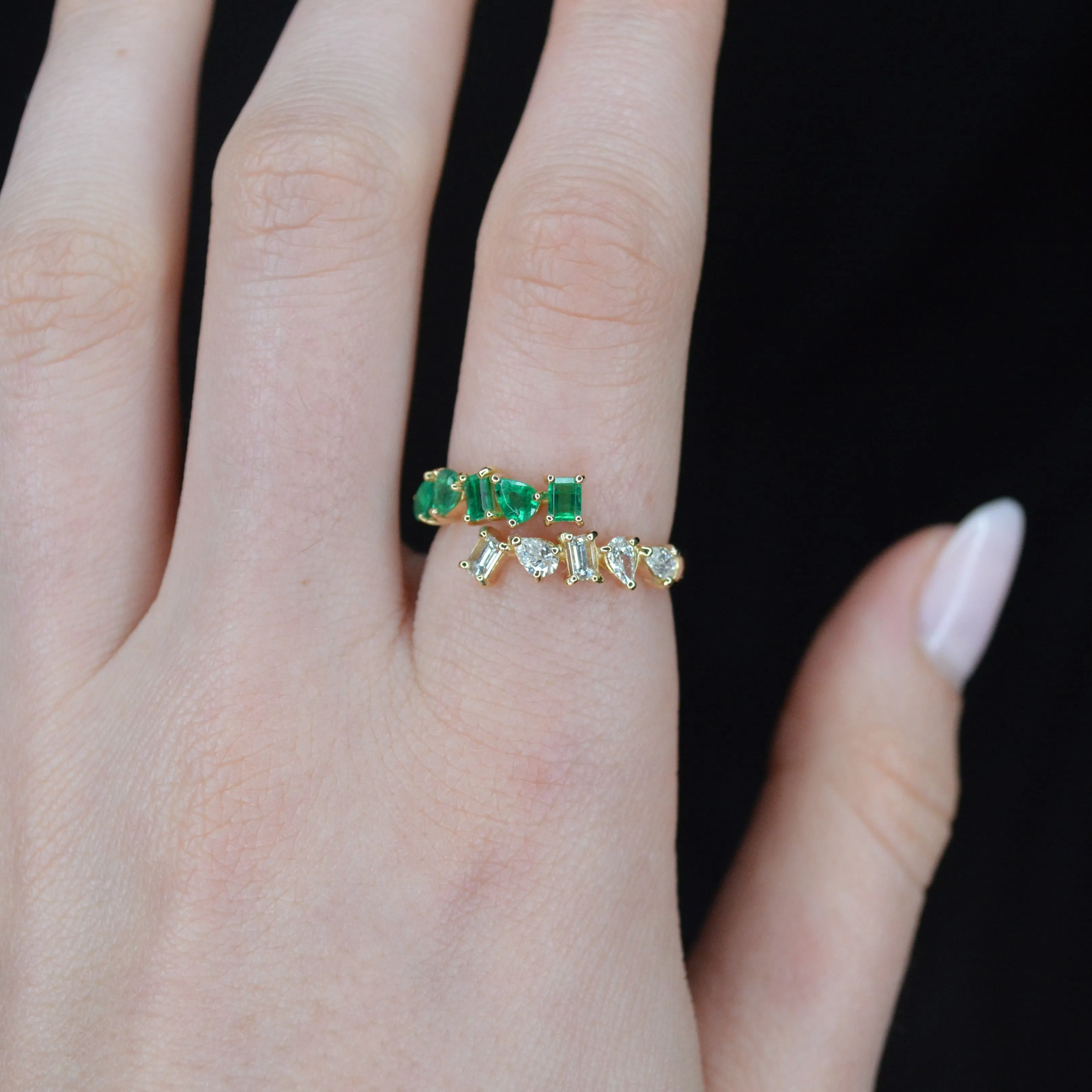 1.10ct Diamond Emerald 18K Gold Multi Shaped Bypass Ring sold by Wish Fine Jewelry product image thumbnail 3