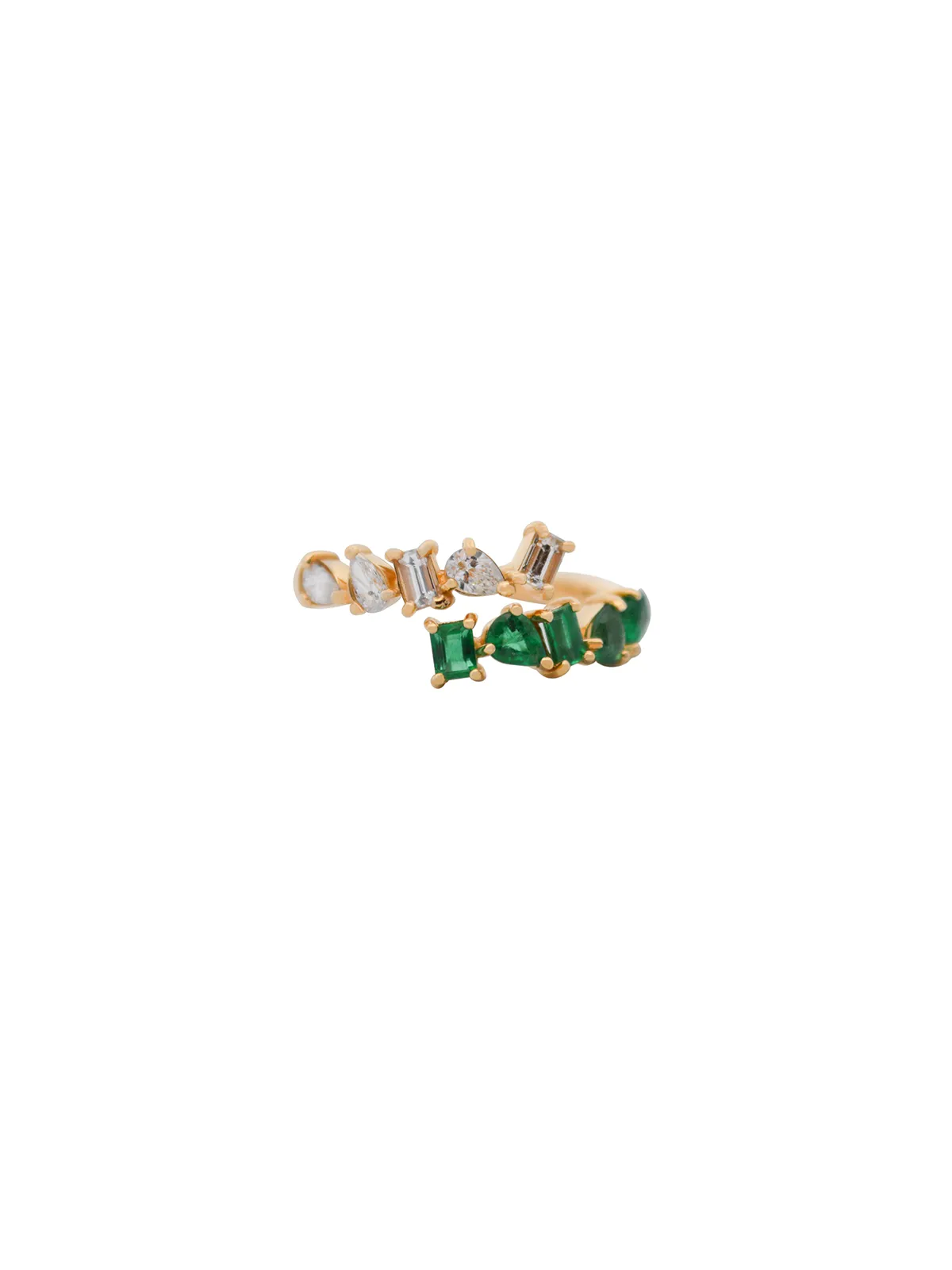 1.10ct Diamond Emerald 18K Gold Multi Shaped Bypass Ring sold by Wish Fine Jewelry