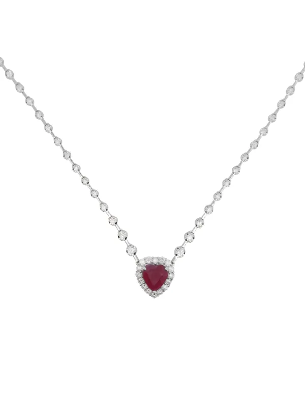 5.89ct Diamond Ruby 18K Gold Halo Heart Tennis Link Necklace sold by Wish Fine Jewelry