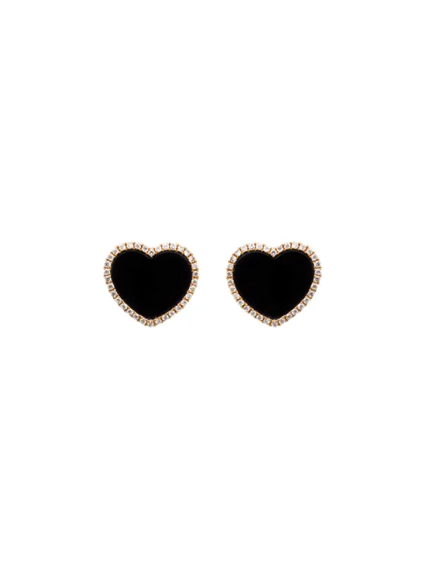 2.26ct Diamond Black Onyx 18K Gold Halo Heart Stud sold by Wish Fine Jewelry