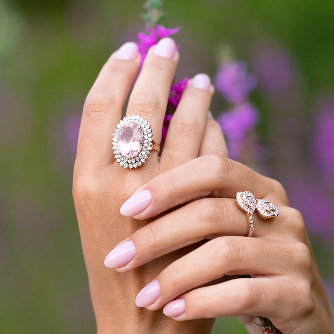 13.1ct Diamond Morganite 14K Gold Halo Cocktail Ring sold by Wish Fine Jewelry product image thumbnail 3