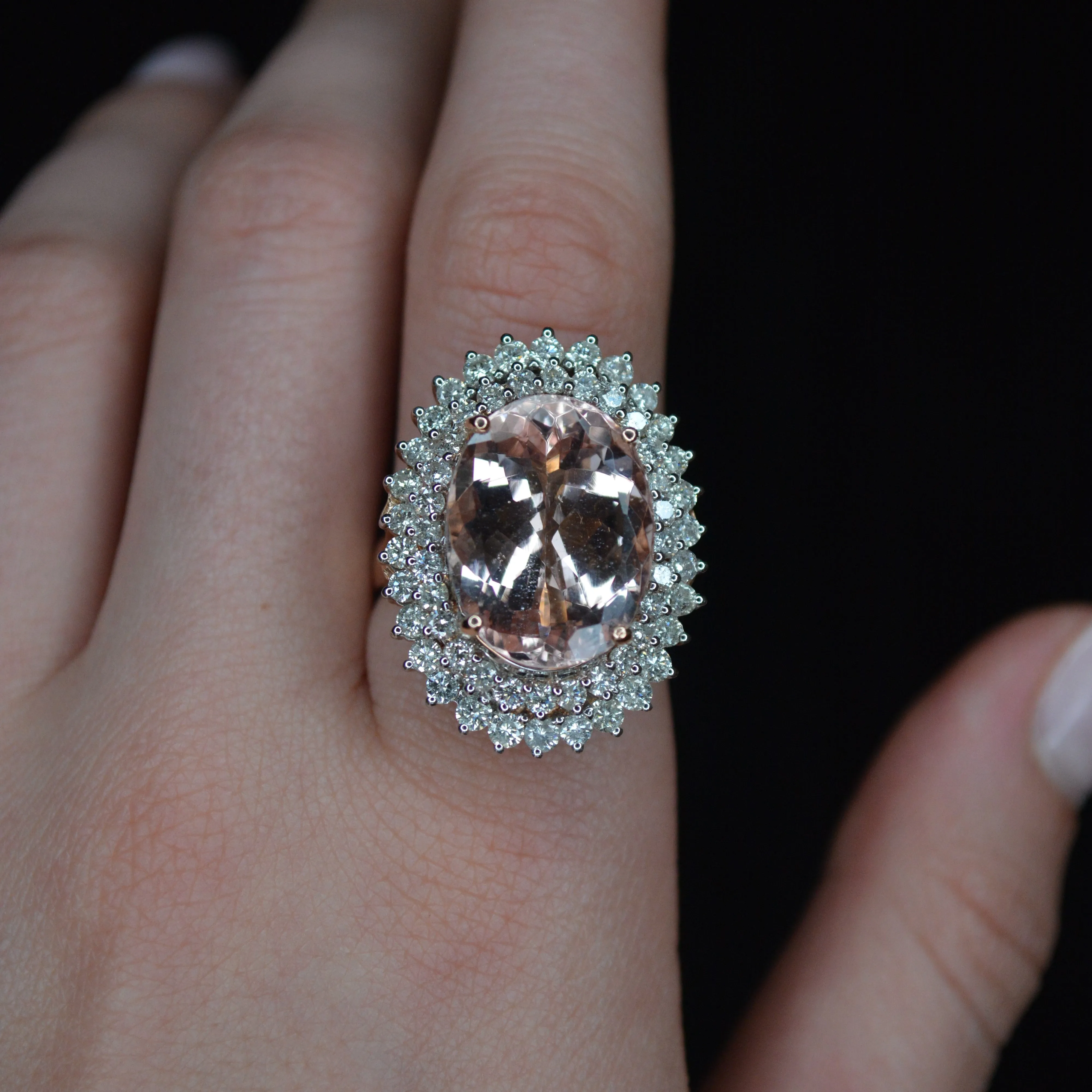 13.1ct Diamond Morganite 14K Gold Halo Cocktail Ring sold by Wish Fine Jewelry product image thumbnail 4