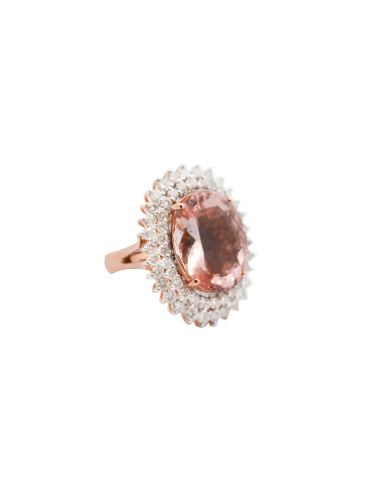 13.1ct Diamond Morganite 14K Gold Halo Cocktail Ring sold by Wish Fine Jewelry
