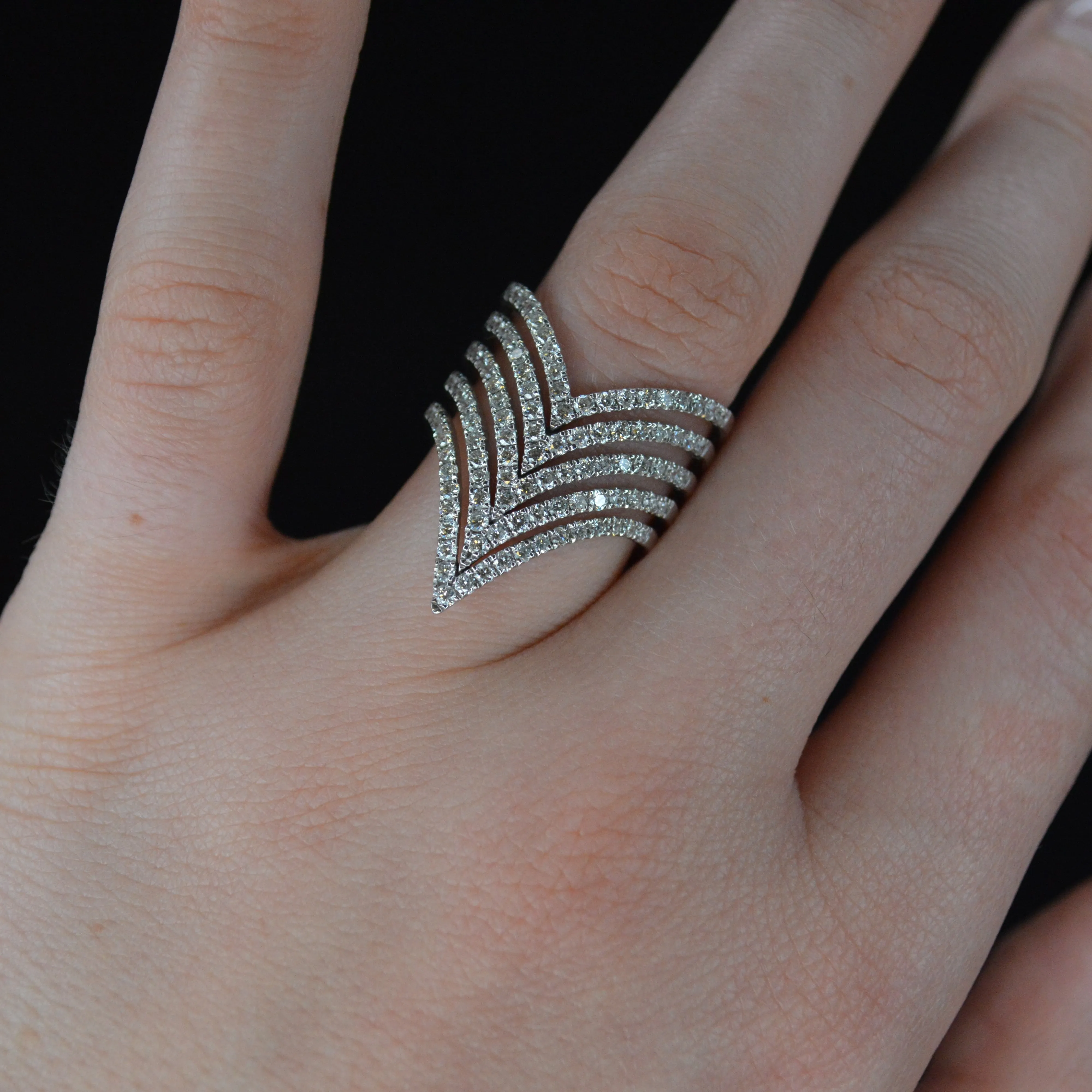 1.15ct Diamond 18K Gold Multi Row V ring sold by Wish Fine Jewelry product image thumbnail 4
