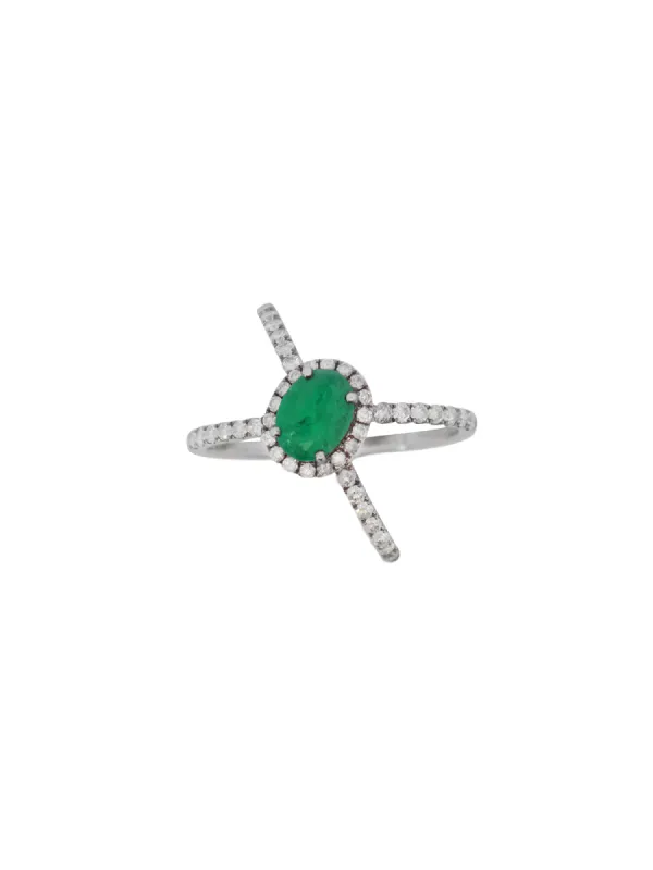1.70ct Diamond Emerald 18K Gold Open Shank Ring sold by Wish Fine Jewelry