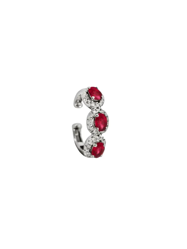 0.75ct Diamond Ruby 18K Gold Three Stone Ear Cuff sold by Wish Fine Jewelry
