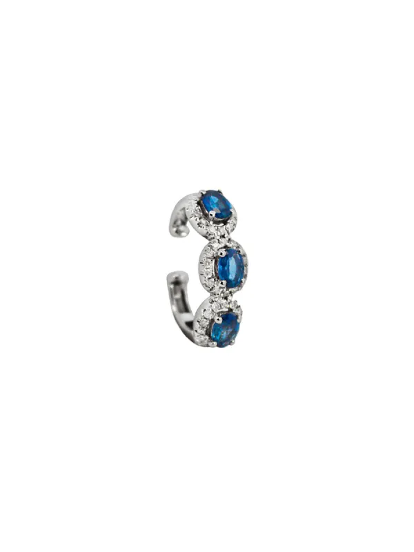 0.75ct Diamond Sapphire 18K Gold Three Stone Ear Cuff sold by Wish Fine Jewelry