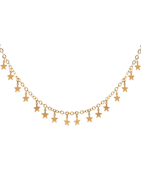 14K Gold Multi Star Station Pendant Chain Necklace sold by Wish Fine Jewelry
