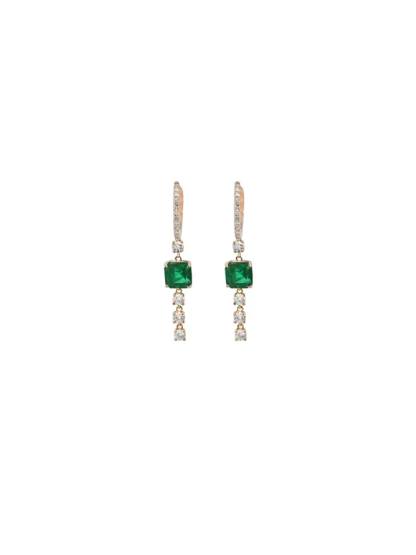 1.70ct Diamond Emerald 14K Gold Dangle Drop Hoop Earrings sold by Wish Fine Jewelry