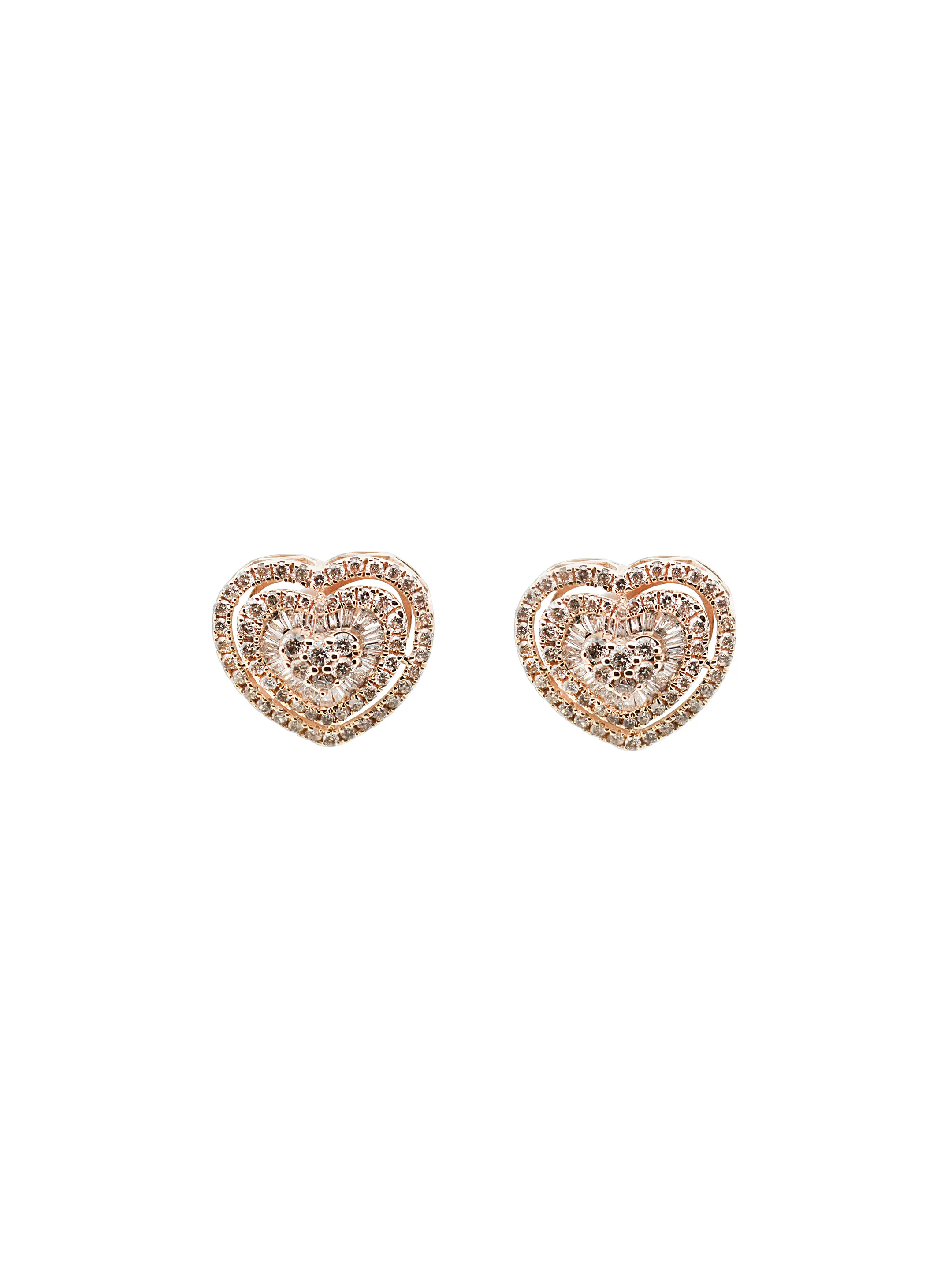 1.18ct Diamond 18K Gold Round Baguette Cut Heart Stud sold by Wish Fine Jewelry