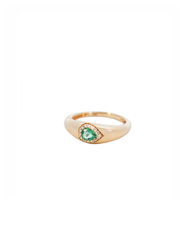 0.29ct Diamond Emerald 14K Gold Pear Cut Thin Dome Ring sold by Wish Fine Jewelry
