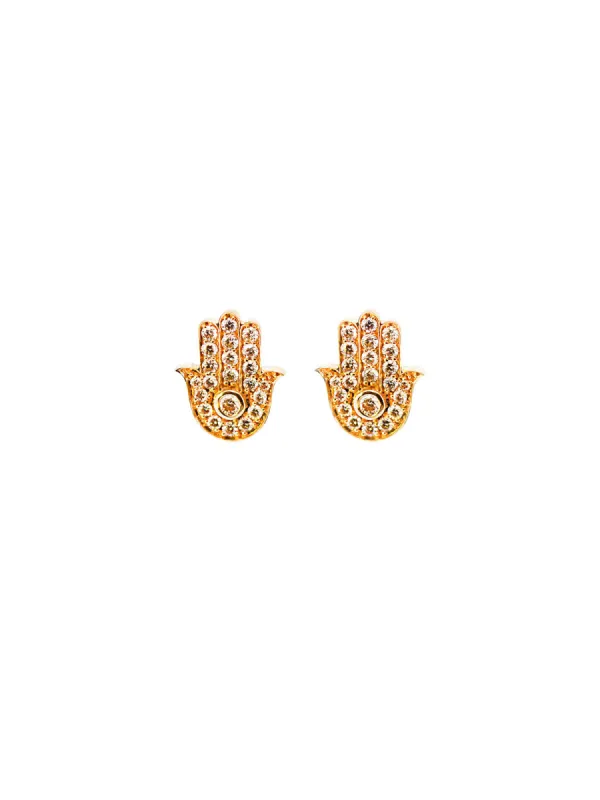 0.72ct Diamond 14K Gold Pave Hamsa Stud Earrings sold by Wish Fine Jewelry