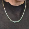 7.57ct Emerald 14K Gold Graduated Heart Cut Half Tennis Necklace sold by Wish Fine Jewelry