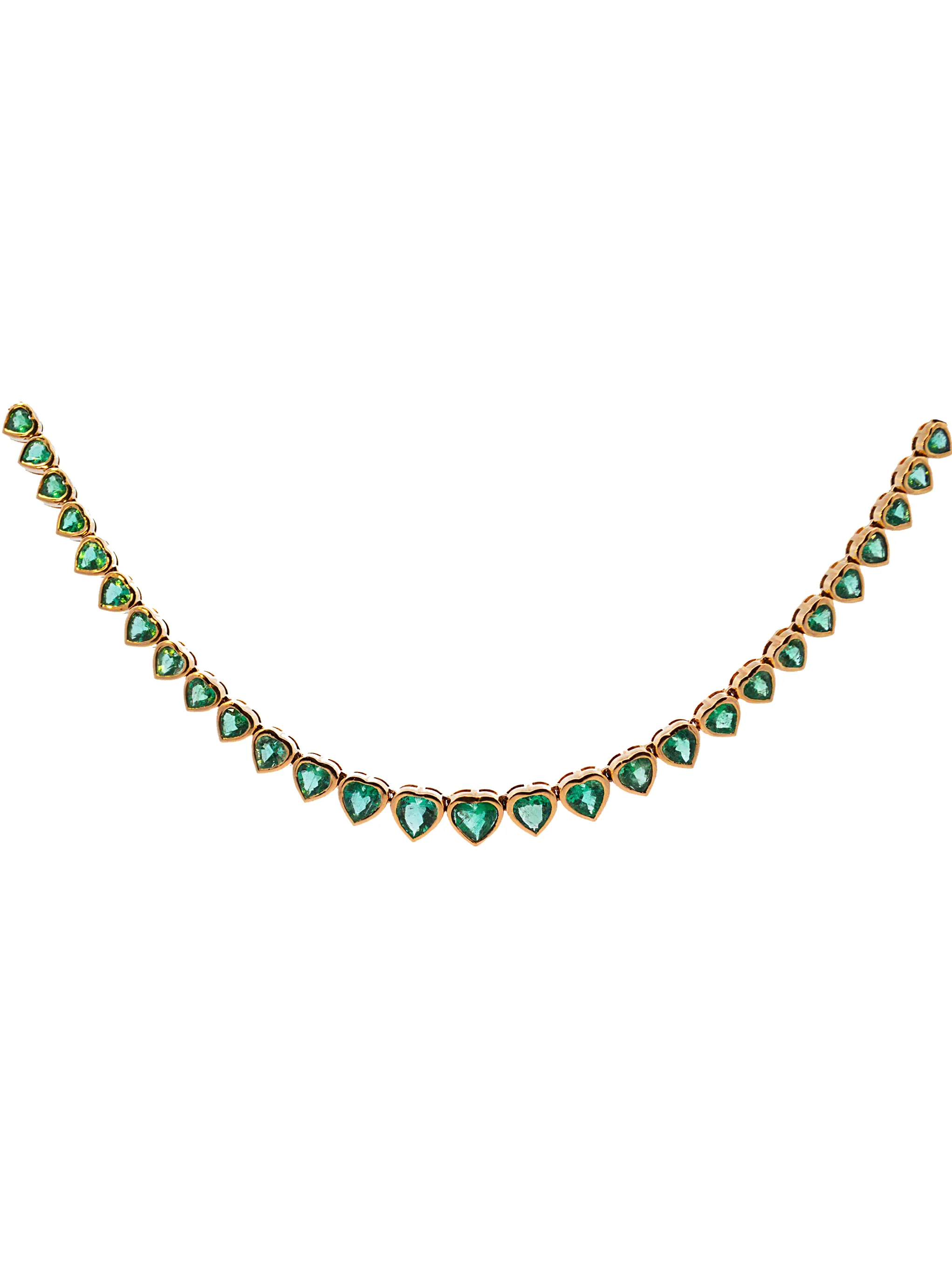7.57ct Emerald 14K Gold Graduated Heart Cut Half Tennis Necklace sold by Wish Fine Jewelry