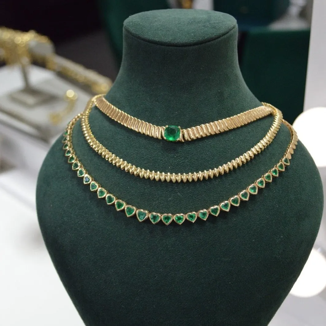 7.57ct Emerald 14K Gold Graduated Heart Cut Half Tennis Necklace sold by Wish Fine Jewelry product image thumbnail 2